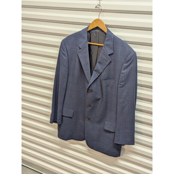 Cavelli Size 44L Blue Plaid 100% Wool Blazer - Christopher's Couture - Picture 3 of 9